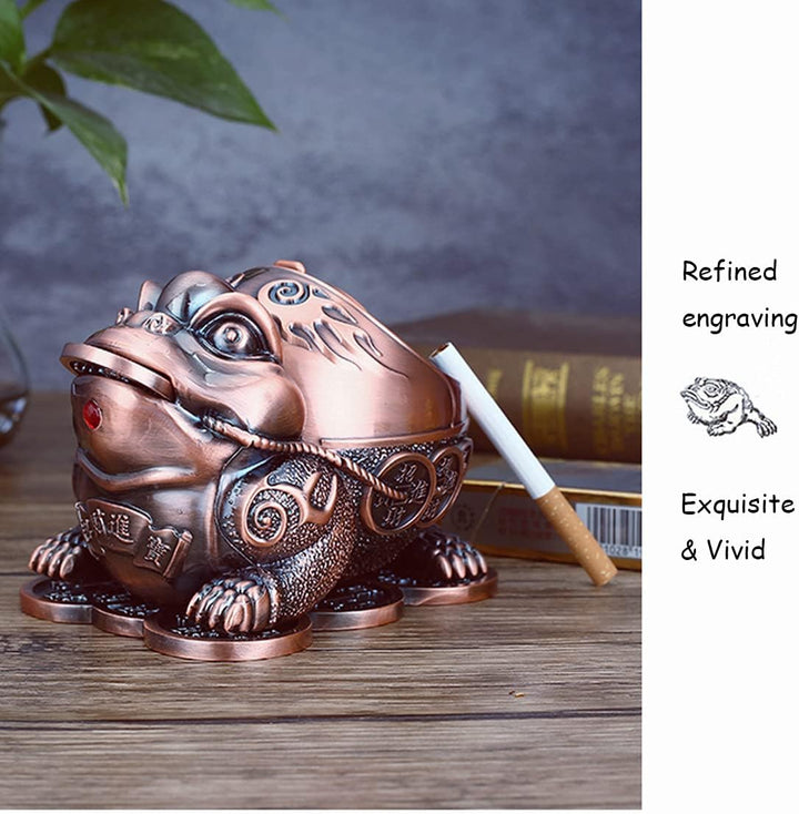 Winddichter Aschenbecher im Frosch-Design für Zigaretten mit Deckel, Metall, tragbar, dekorativer Zi