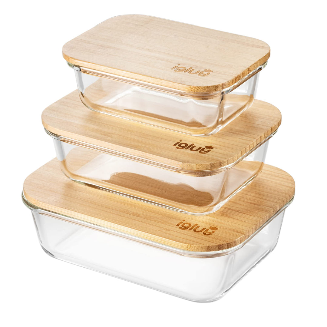 Igluu Meal Prep Glas Lebensmittel Frischhaltedosen (3er Set), Umweltfreundliche Lebensmittelbehälter
