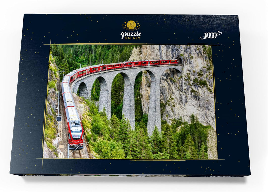 Bernina-Express Gletscherzug auf dem Landwasserviadukt in den Schweizer Alpen - Premium 1000 Teile P
