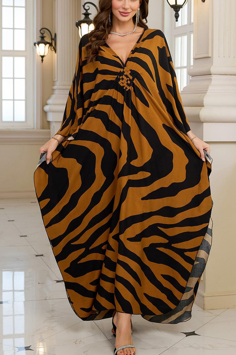YouKD Damen Langer Kaftan Bohemian Cardigan Strand Badeanzug Cover Up Kleid Plus Size Robe Einheitsg