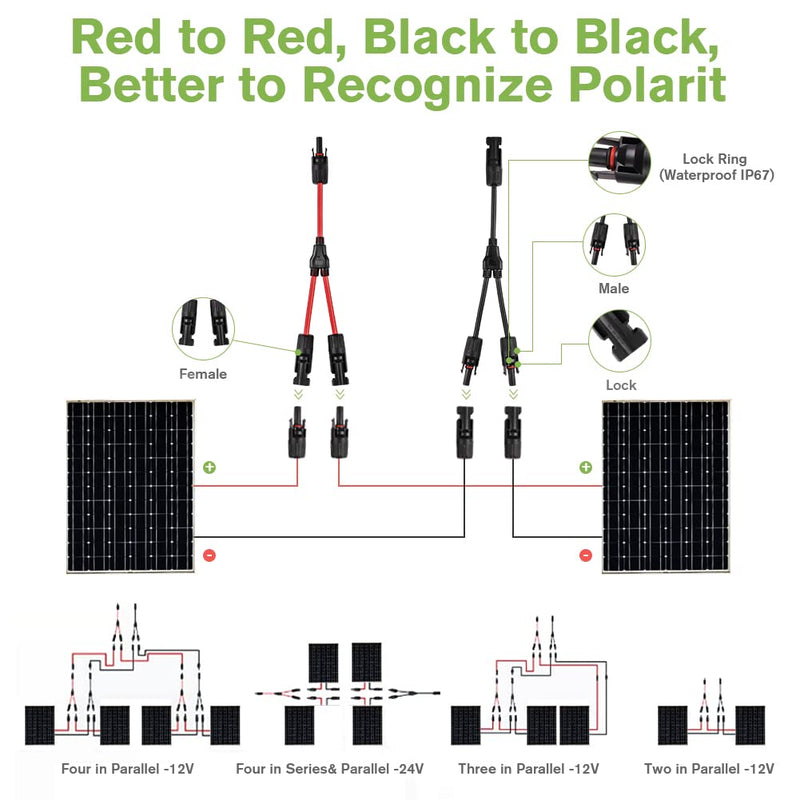 URAQT Solarkabel Y Verteiler, 6 mm² Solarkabel Y2 Solar Cable Wasserdicht Y Splitter 10AWG Plug & Pl