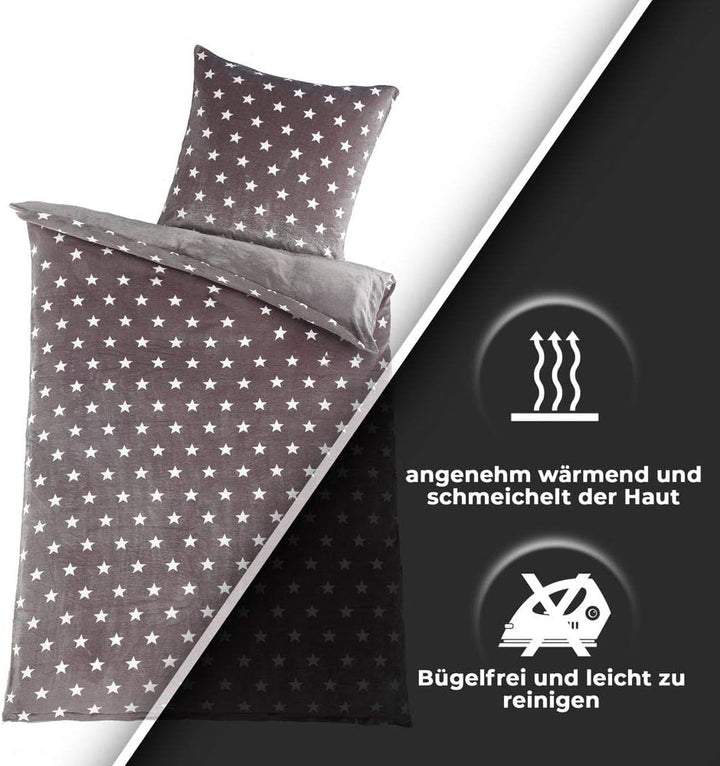 MALIKA Warme Winter Plüsch Sterne Wende-Bettwäsche Nicky-Teddy &