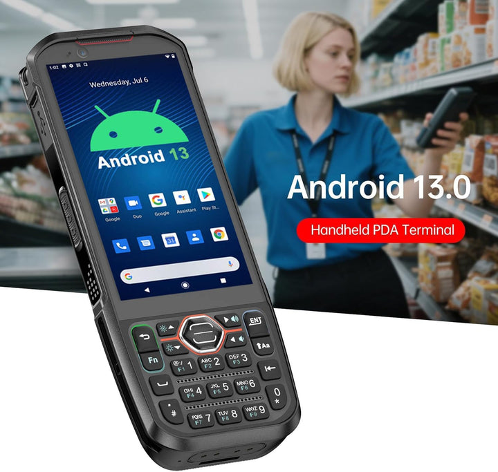 Android 13 PDA mit Tastatur, 6GB+64GB MDE Gerät, 1D/2D Barcode Scanner mit NFC, 4G LTE, WLAN, Blueto