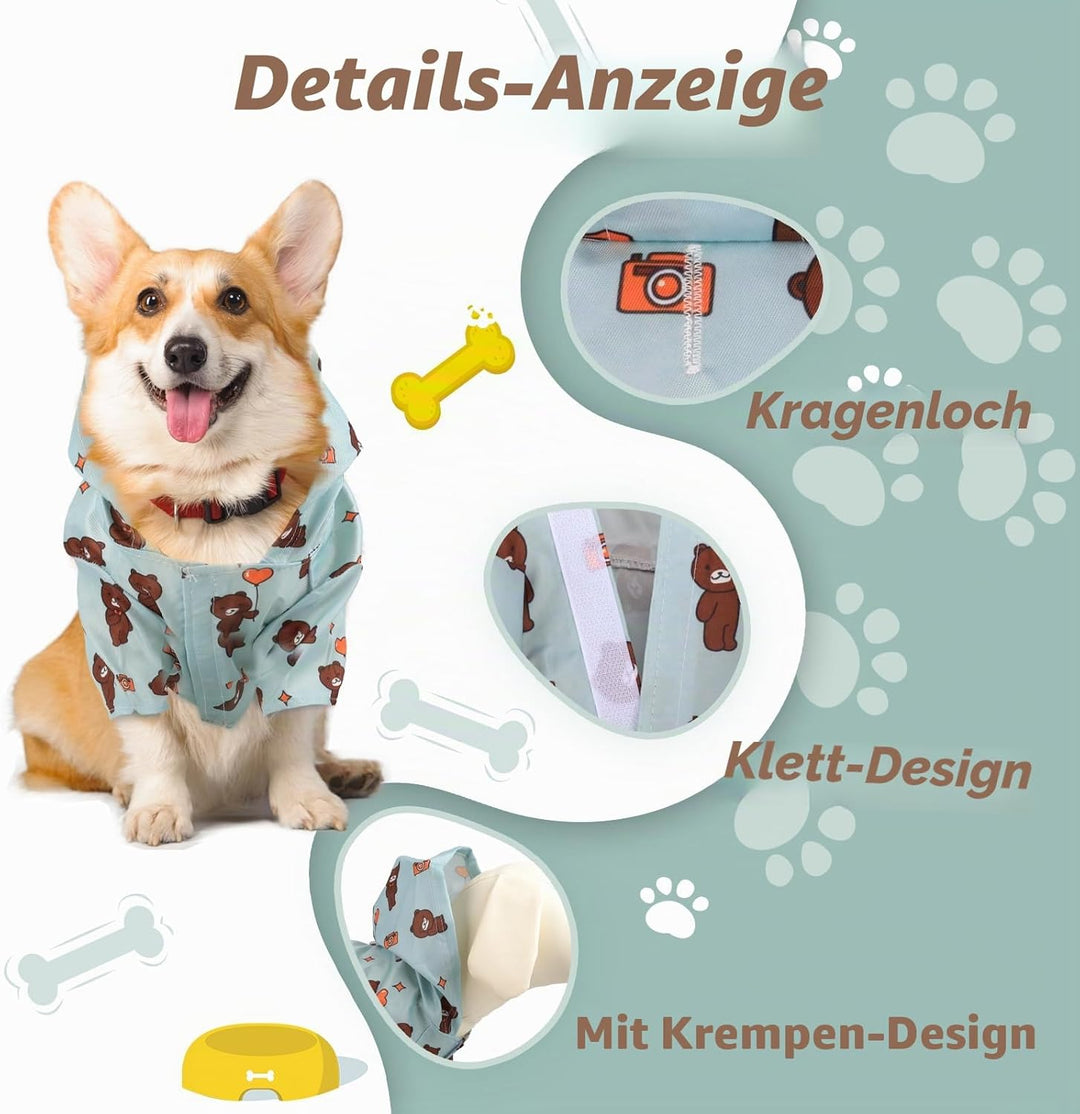 2 Stück Hunde-Regenmäntel, wasserdicht, leicht, mit Loch für Geschirr, Hunde-Regenmantel mit Kapuze