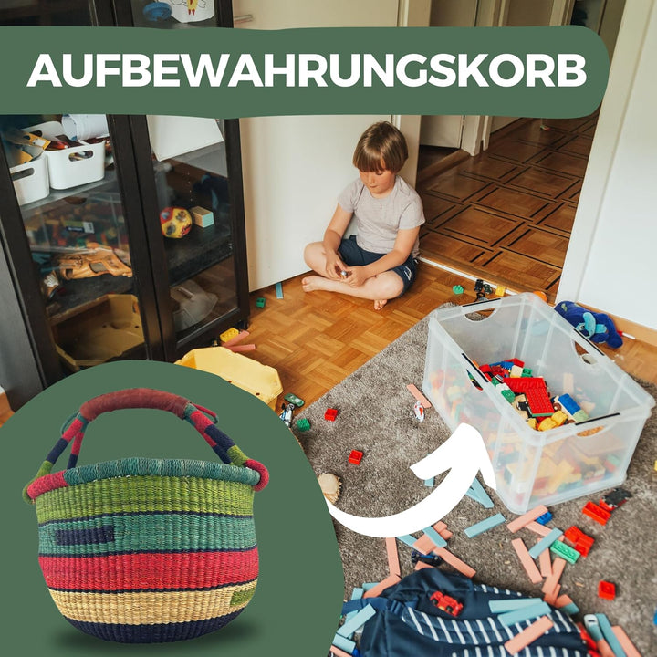 Bolga Korb Afrika - XXL - Das Original aus Ghana - Bunt - Fair Trade - Rund - Viele Farben - Afrikan