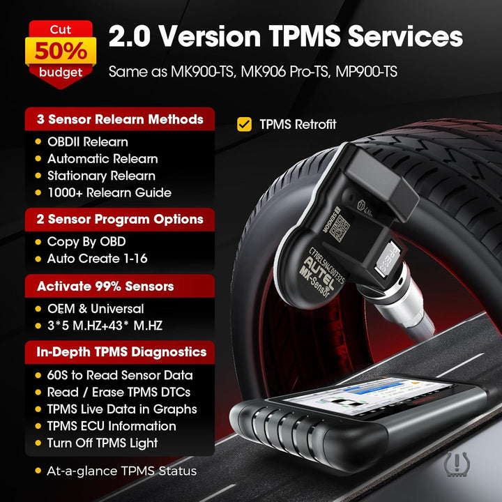 Autel Scanner MaxiCOM MK808TS, Kombination aus Autel MK808BT und TS608, OE-Level TPMS Scan-Tool mit