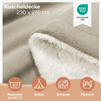 Blumtal Premium Sherpa Kuscheldecke flauschig - Wohndecke Kuscheldecke 230x270 cm - OEKO-TEX zertifi