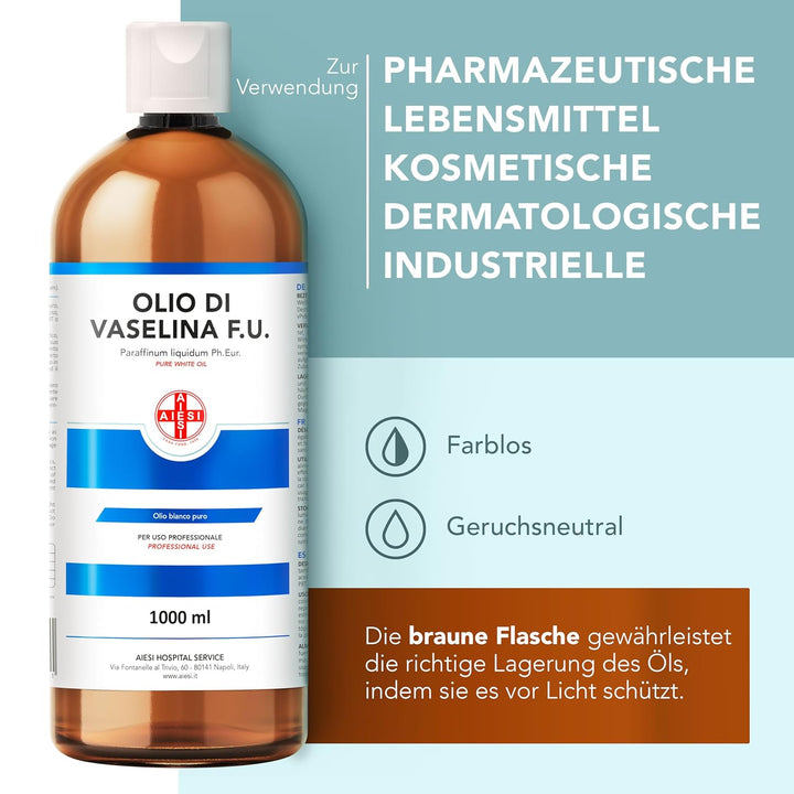 AIESI® Vaselineöl Süss Ph.Eur. 100% rein (1000 ml), Pharmazeutische, lebensmittel, kosmetische, derm