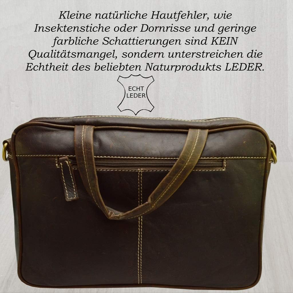 flevado Messenger Aktentasche Lehrertasche Arbeitstasche Vintage Nubuckleder braun 44,0 x 36,0 x 10,