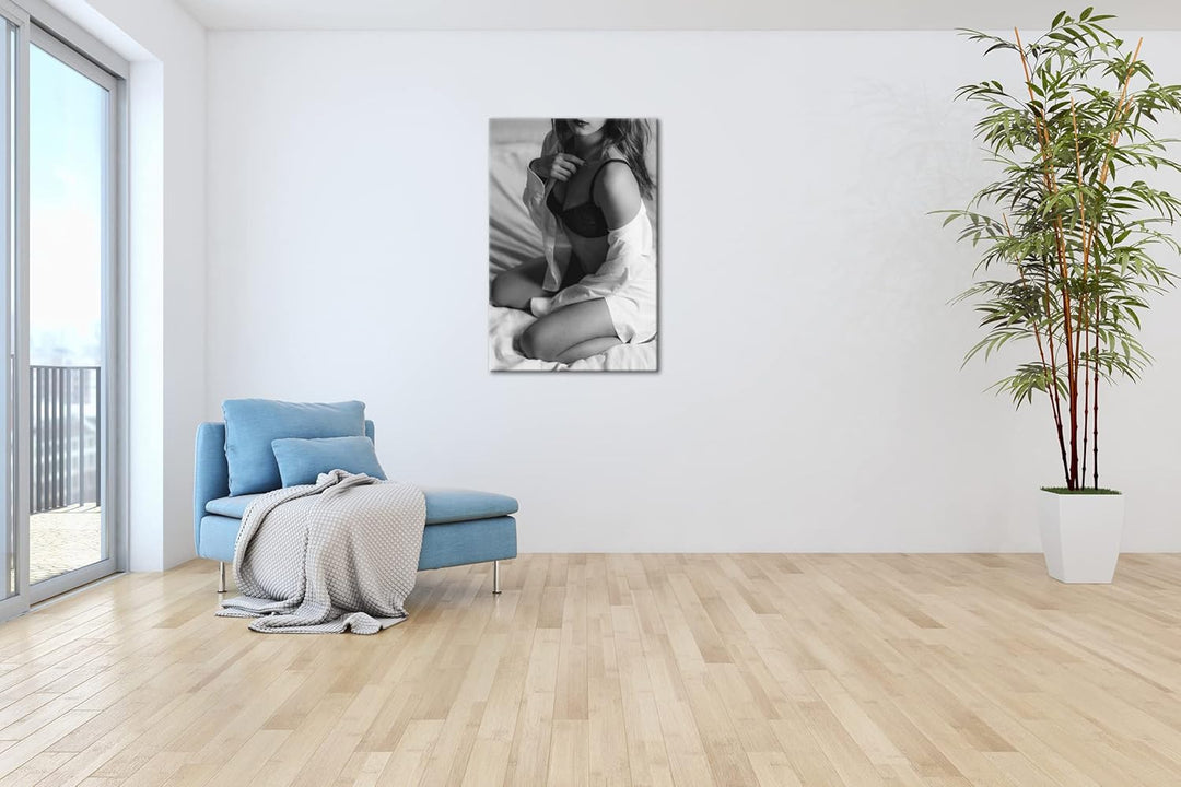 deyoli sexy Frau im Hemd Format:90x60 cm als Leinwandbild, Motiv fertig gerahmt auf Echtholzrahmen,
