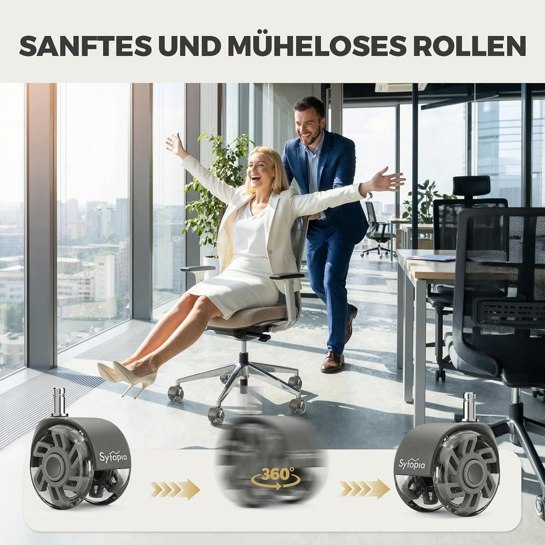 Sytopia Bürostuhl Rollen 70mm 5er Set, 11x22mm Rollen für Bürostühle, Hartboden, Parkett, Bodenschut