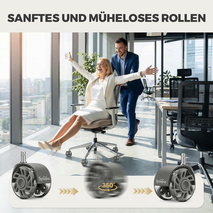 Sytopia Bürostuhl Rollen 70mm 5er Set, 11x22mm Rollen für Bürostühle, Hartboden, Parkett, Bodenschut