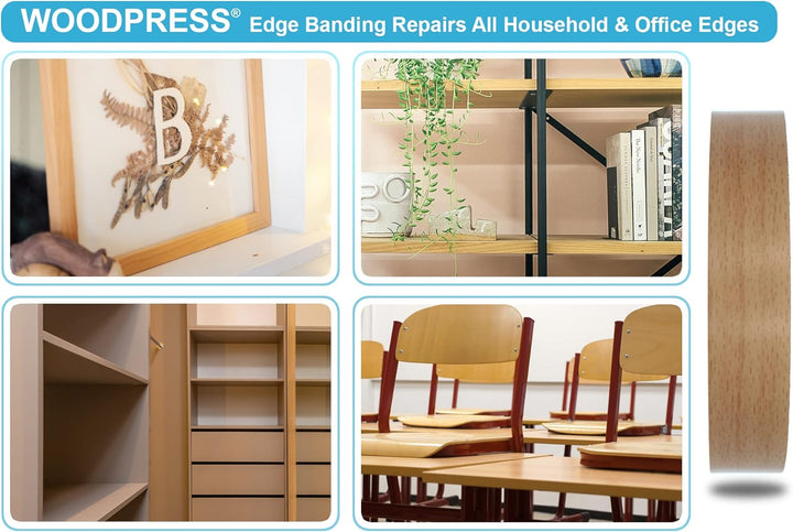 WoodPress® 22mm Buchenholz-Stil Melamin Kantenumleimer mit Schmelzkleber – 50m Industrielle Rolle –