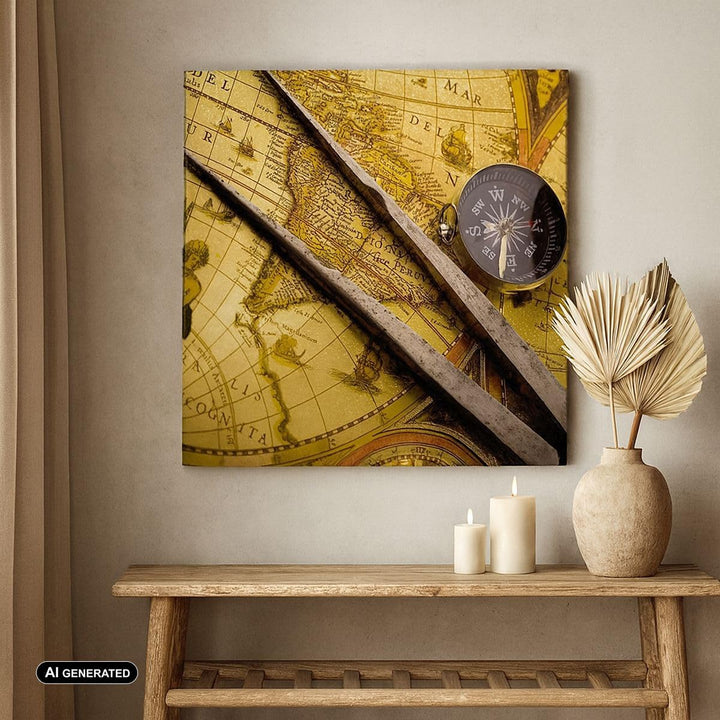 ARTTOR Bilder auf Leinwand 70x70cm Leinwandbild Kompass Abenteuer Reisen Gross Wanddeko Bild Schlafz