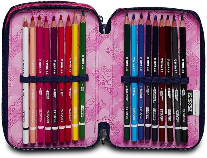 Seven Federmäppchen, Mäppchen, mehrfarbig, Federtasche für Schreibwaren, Etui komplett mit Bleistift
