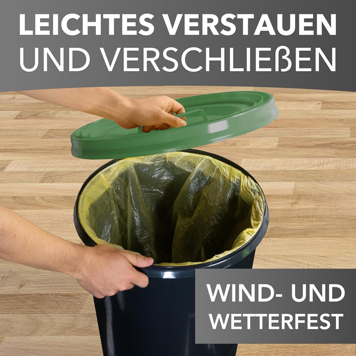 Mülleimer 60l mit geruchsdichtem Deckel (Grün), Gelber Sack Ständer, Made in Germany, Müllsackstände