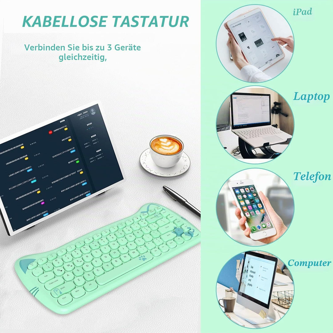 ZIYOU LANG 3060i Wireless Cute Computer Tastatur, Lovely Cat Retro Silent Slim Bluetooth Tastatur mi