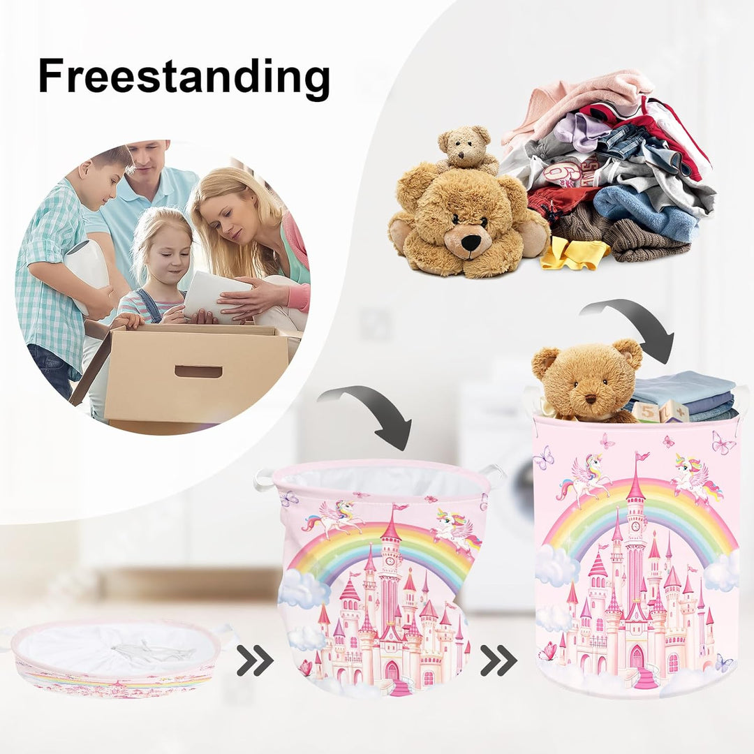 Regenbogen Tiere Kinder Wäschekorb Faltbar für Mädchen Gross Kleidung Spielzeug Aufbewahrungskorb fü