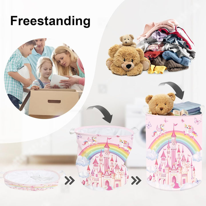 Regenbogen Tiere Kinder Wäschekorb Faltbar für Mädchen Gross Kleidung Spielzeug Aufbewahrungskorb fü
