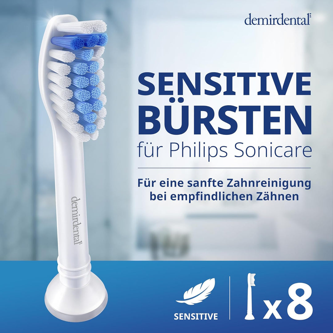 8er demirdental Sensitive Aufsätze passend für Philips Sonicare Ersatzbürsten, Weiche Bürstenköpfe f