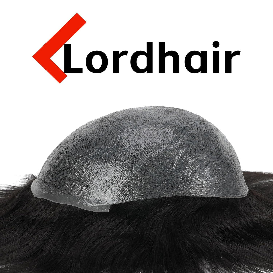 Lordhair Echthaar Toupet für Männer, 0,08 mm Dünnes Haut Haarteil Basisgrösse 8 x 10 Zoll Leichtes M