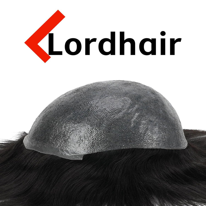 Lordhair Echthaar Toupet für Männer, 0,08 mm Dünnes Haut Haarteil Basisgrösse 8 x 10 Zoll Leichtes M