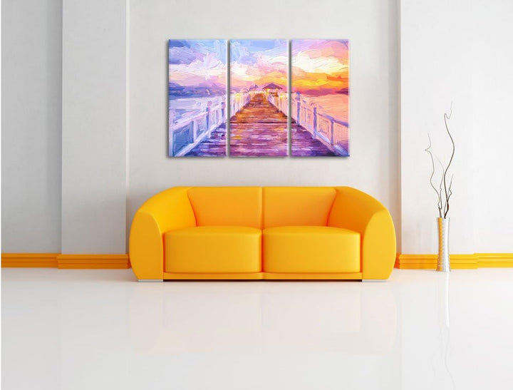 Pixxprint Steg ins Meer bei Sonnenuntergang als Leinwandbild/Grösse: 3 Teilig (120x80) cm/Wandbild/K