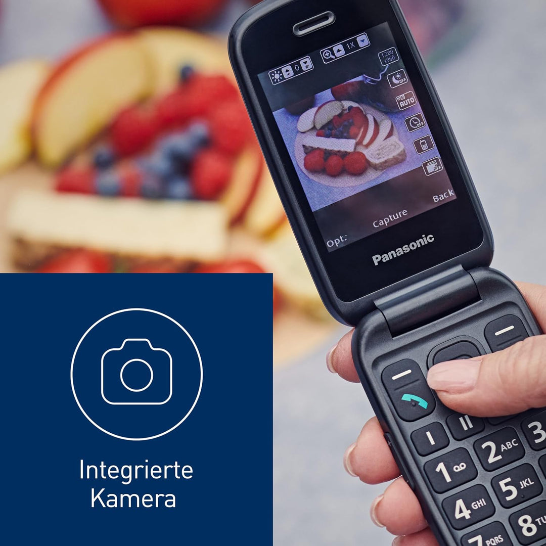 Panasonic KX-TU550EXB 4G Essentials Clamshell Handy für Senioren, 1,2 MP Kamera, Seniorentelefon mit