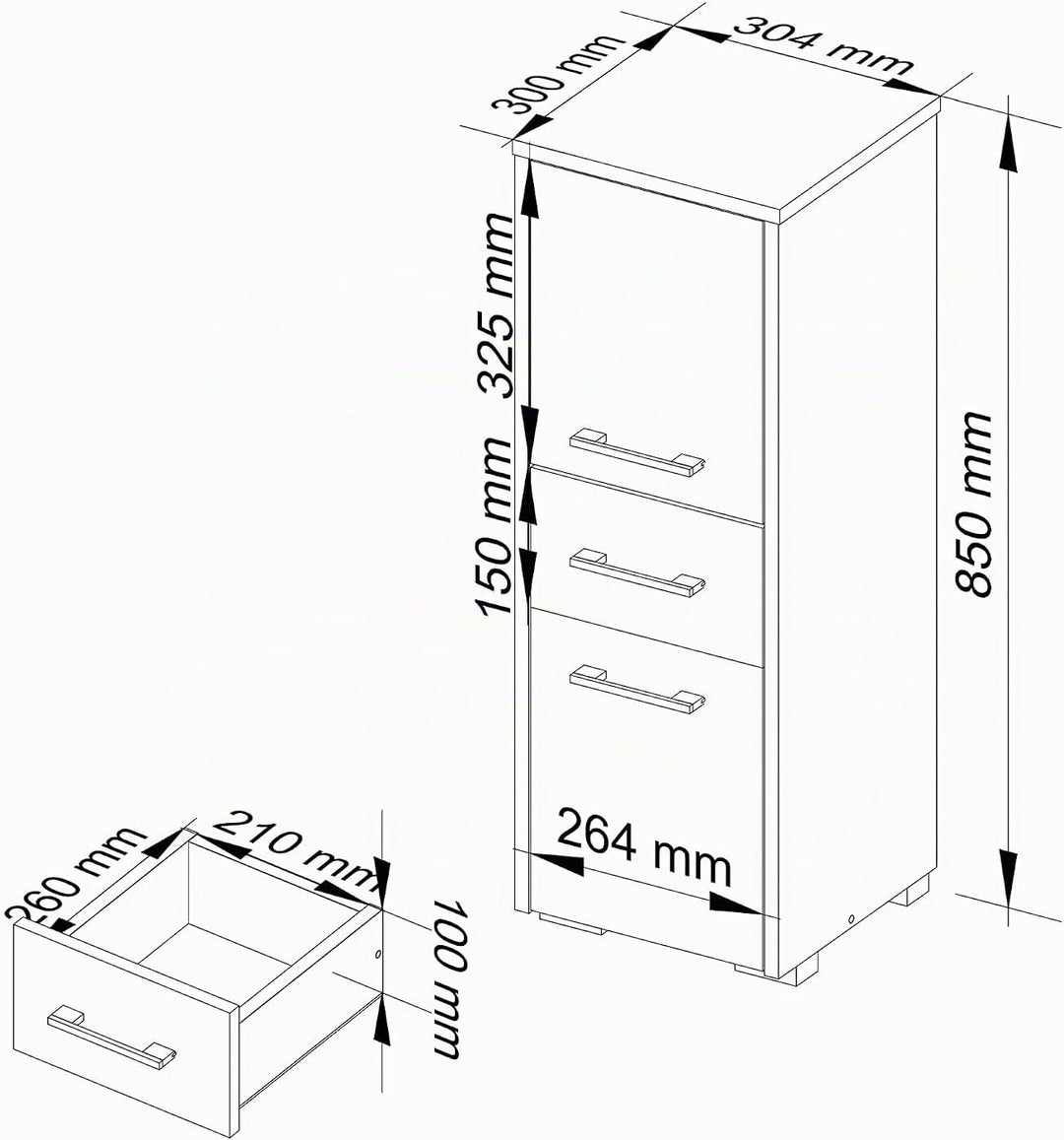 AKORD Badezimmerschrank schränke | Badezimmer kommode | FIN 85 2D1SZ, 2 Türen und 1 Schublade, B30 x