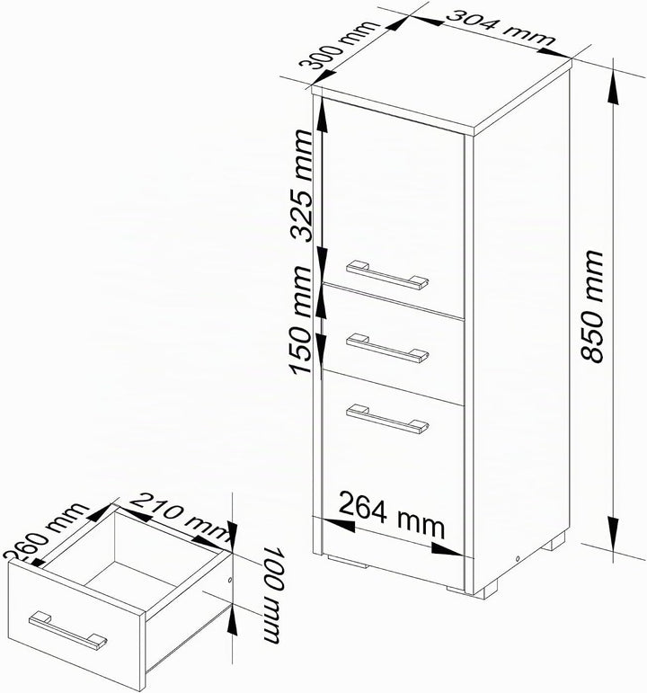 AKORD Badezimmerschrank schränke | Badezimmer kommode | FIN 85 2D1SZ, 2 Türen und 1 Schublade, B30 x