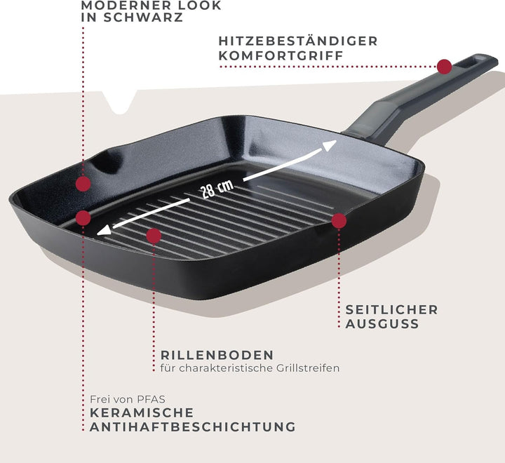 Fackelmann Grillpfanne 28cm Statement – Keramik beschichtete Pfanne - Recyceltes Aluminium mit Antih