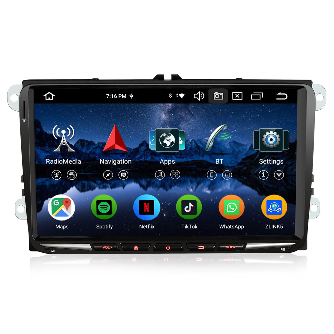 Erisin 9 Zoll 8-Kern 4GB+64GB Android 14 Autoradio GPS Navi für VW Passat B6 Golf 5/6 Touran T5 Tigu