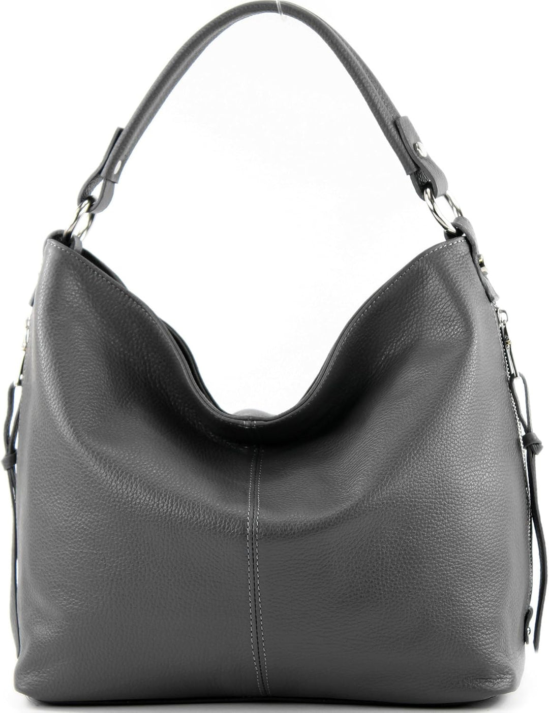 modamoda de T160 Damen Leder Schultertasche Gross, handmade in Italy T160 Dunkelgrau, T160 Dunkelgra
