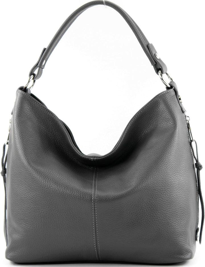 modamoda de T160 Damen Leder Schultertasche Gross, handmade in Italy T160 Dunkelgrau, T160 Dunkelgra