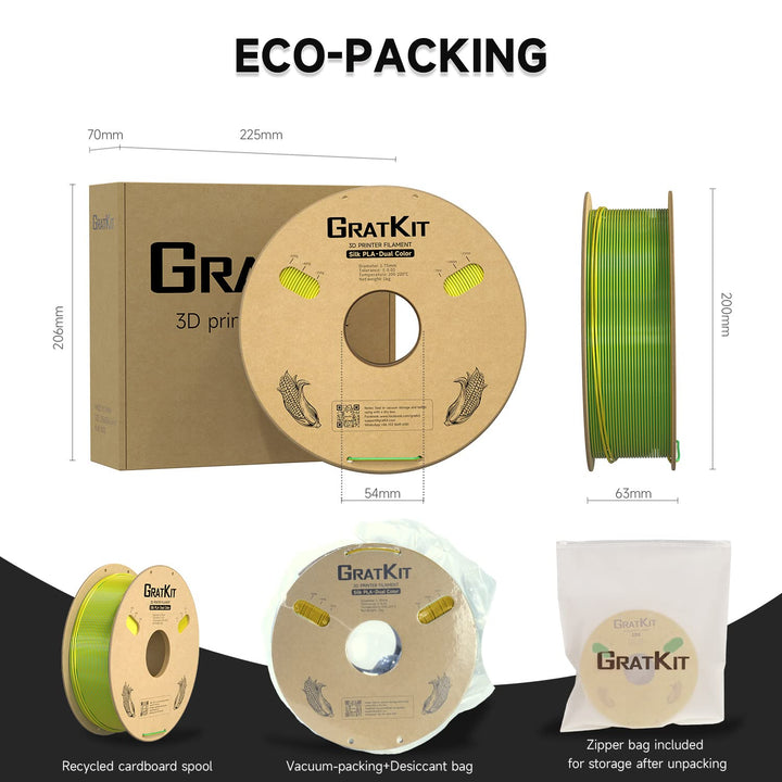 GratKit Silk Zweifarbig PLA Filament 1.75mm, -0.03mm, Coextrusion PLA Filament, 3D Drucker Filament,