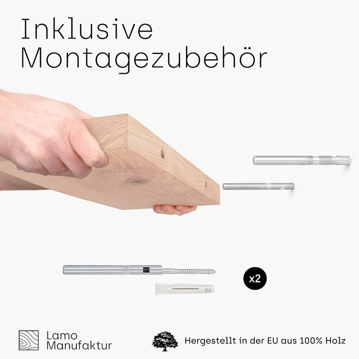 LAMO Manufaktur Wandregal Holz Baumkante | Regal Farbe: Roh | Invisible: Schweberegal | 70 cm Invisi