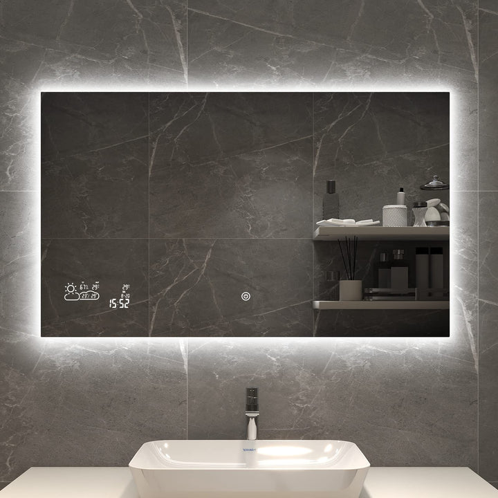 byecold Badspiegel mit LED Beleuchtung 100x60CM, Badezimmerspiegel Beschlagfrei mit Touchschalter, B