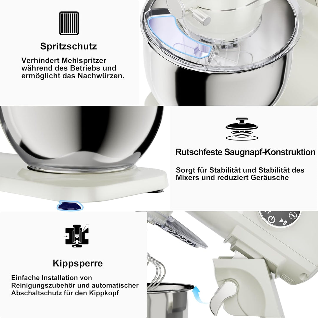 Camic Küchenmaschine 1800W, 8L Knetmaschine aus Vollmetall mit 10 Stufen, digitaler Touchscreen, Tim