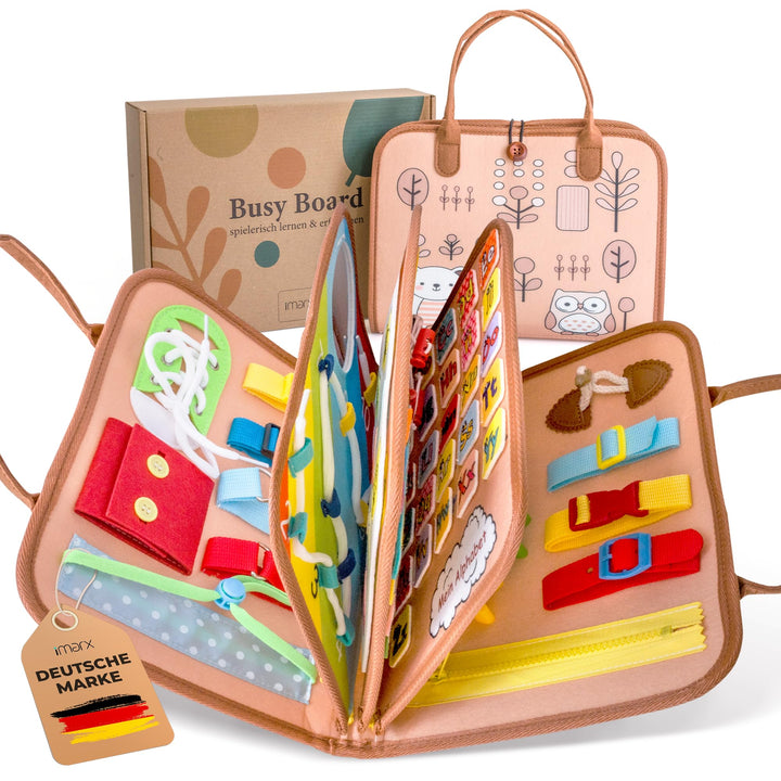 Montessori Busy Board – Motorikspielzeug, Activity Board für Kleinkinder ab 1,2,3 Jahren, Faltbar &