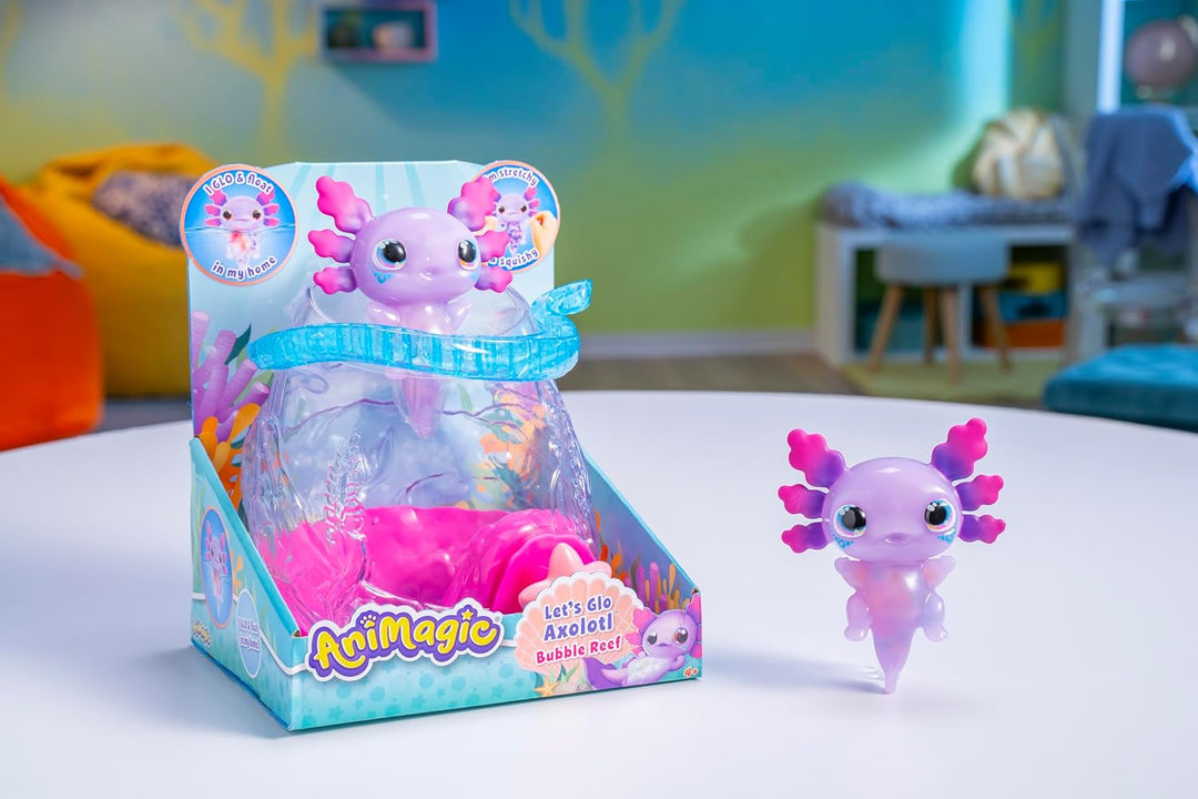 ANIMAGIC - Let's Glo Axolotl Aquarium - Interaktives Spielzeug für Kinder ab 4 Jahren - Zum Tragen d
