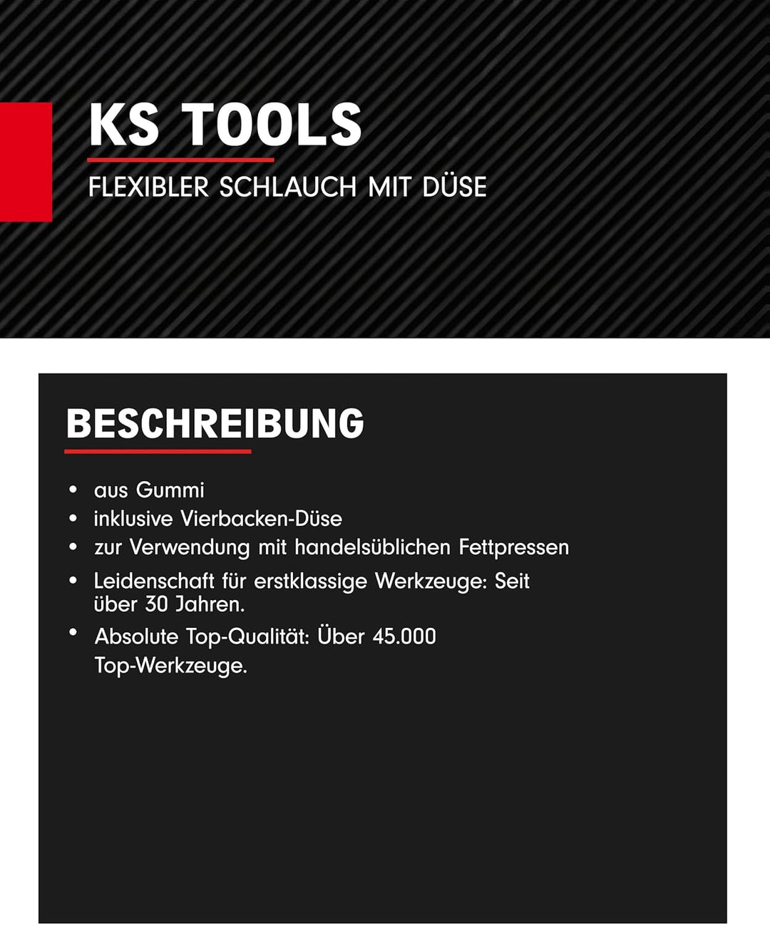 KS Tools Fettpresse Schlauch 500mm flexibel 980.1012 I Flexibler Schlauch 1/8"PT aus Gummi I Inkl. V