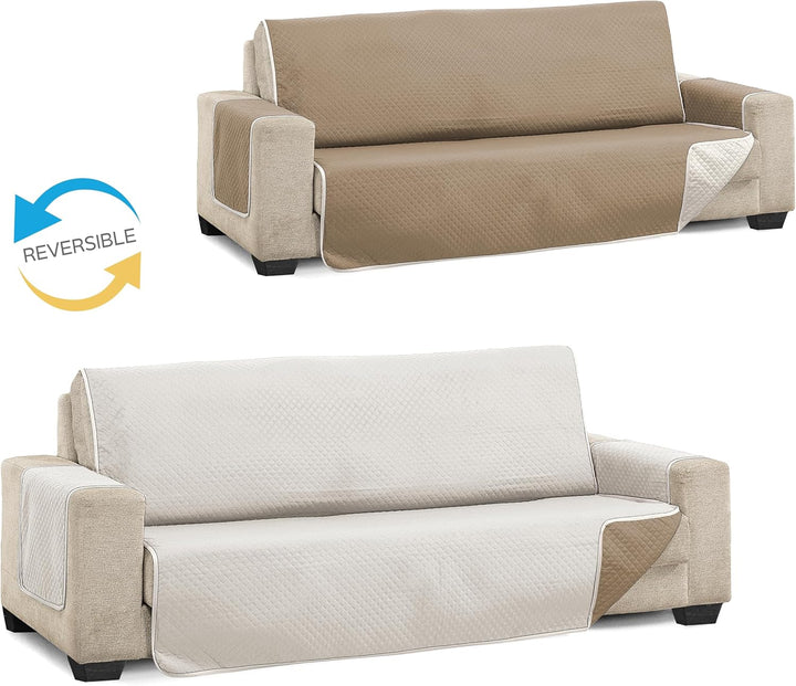 Martina Home Diamond Sofabezug, gesteppt, wendbar, Leinen/Leder, 3-Sitzer Leinen / Leder 3 Sitzer, L