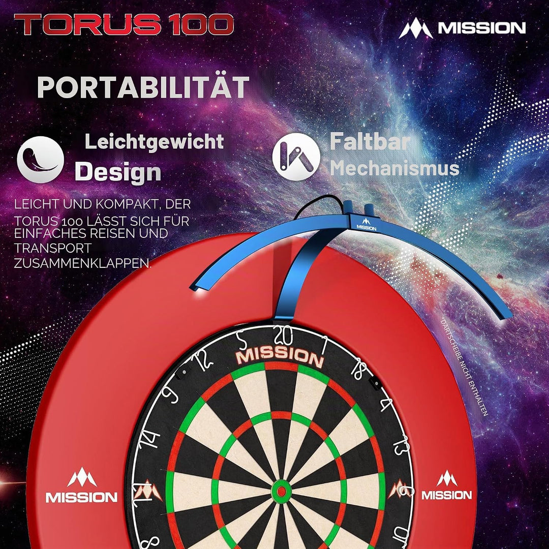 Mission Darts TOR100 Torus 100 | Dartscheibe LED klappbar tragbar Dartscheibe Reise Beleuchtungssyst