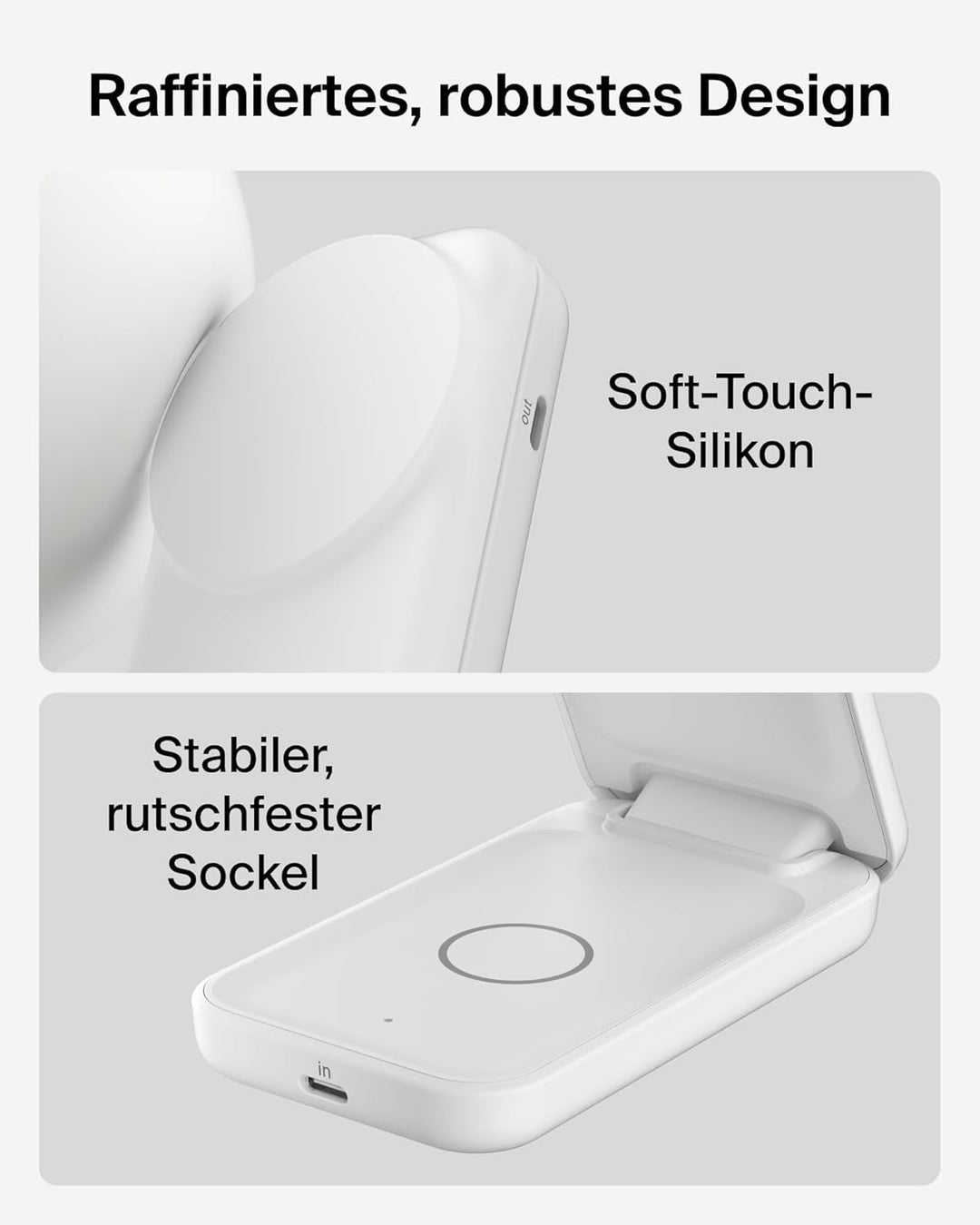 Belkin UltraCharge Qi 2.2 Ladestation 2 in 1, 25W, Ladegerät MagSafe Kompatibel, Induktive Ladestati