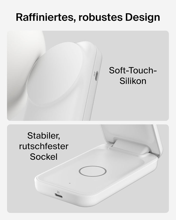 Belkin UltraCharge Qi 2.2 Ladestation 2 in 1, 25W, Ladegerät MagSafe Kompatibel, Induktive Ladestati