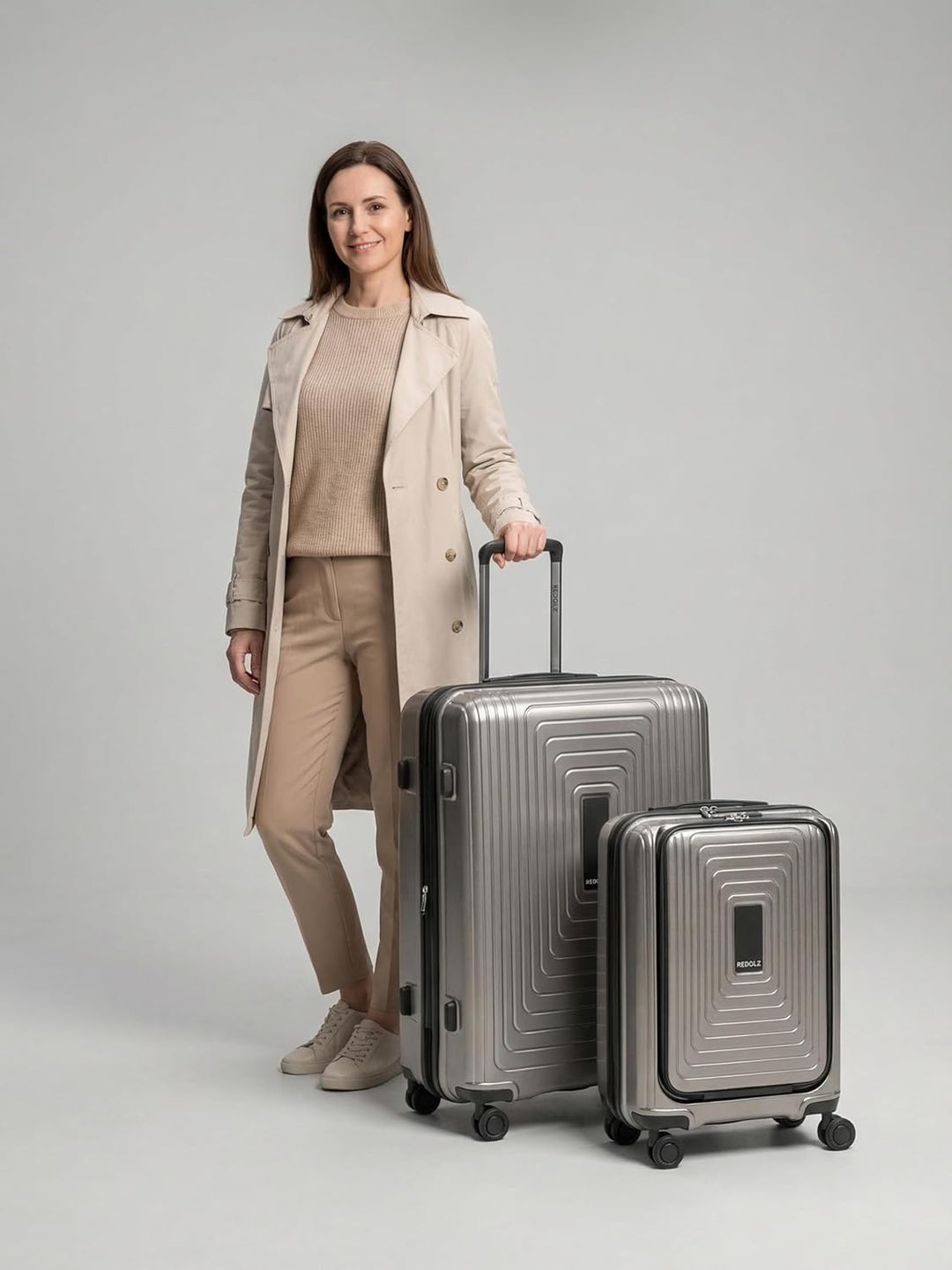REDOLZ Hartschalen Koffer-Set-2-teilig | S Trolley 40 x 23 x 55 cm mit Laptopfach - 3,2 kg + L Troll
