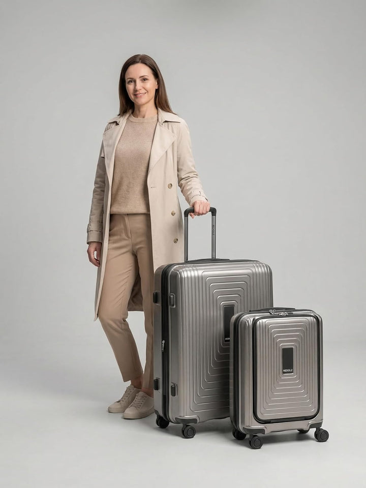REDOLZ Hartschalen Koffer-Set-2-teilig | S Trolley 40 x 23 x 55 cm mit Laptopfach - 3,2 kg + L Troll