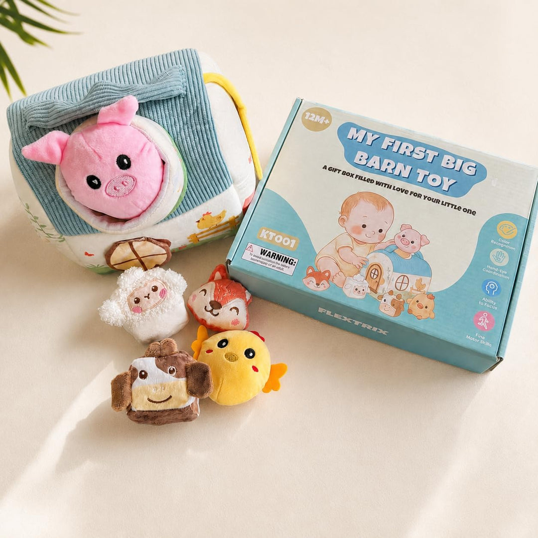 Montessori Baby Spielzeug ab 6 -12 Monate, Weiches Bauernhof-Set mit 5 Tieren, Rassel &amp; Spiegel, Sen