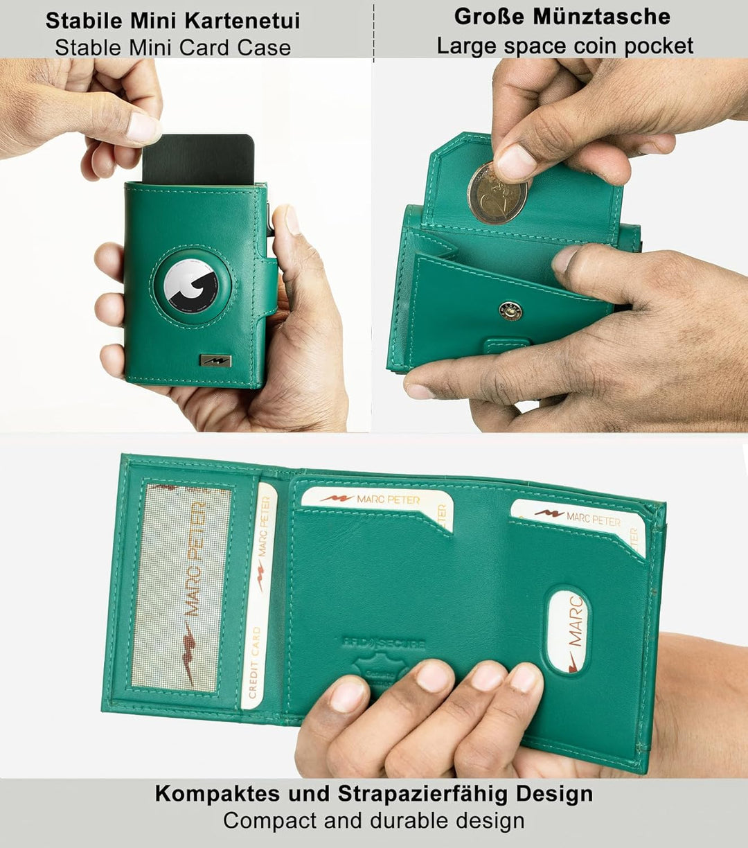 Marc Peter® Chicago Leder Push Air Slim Wallet - Airtag Geldbörse mit Münzfach - RFID Schutz kleines