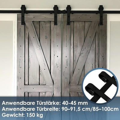 Jopassy 183cm (6FT) Schiebetürbeschlag, Schiebetürsystem Set, Schiebetüren Tragfähigkeit 150kg, Schi